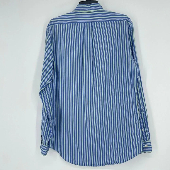 Ralph Lauren Shirt Men’s 16 Blue Green Stripe Custom Fit Button Down Long Sleeve - Picture 2 of 8
